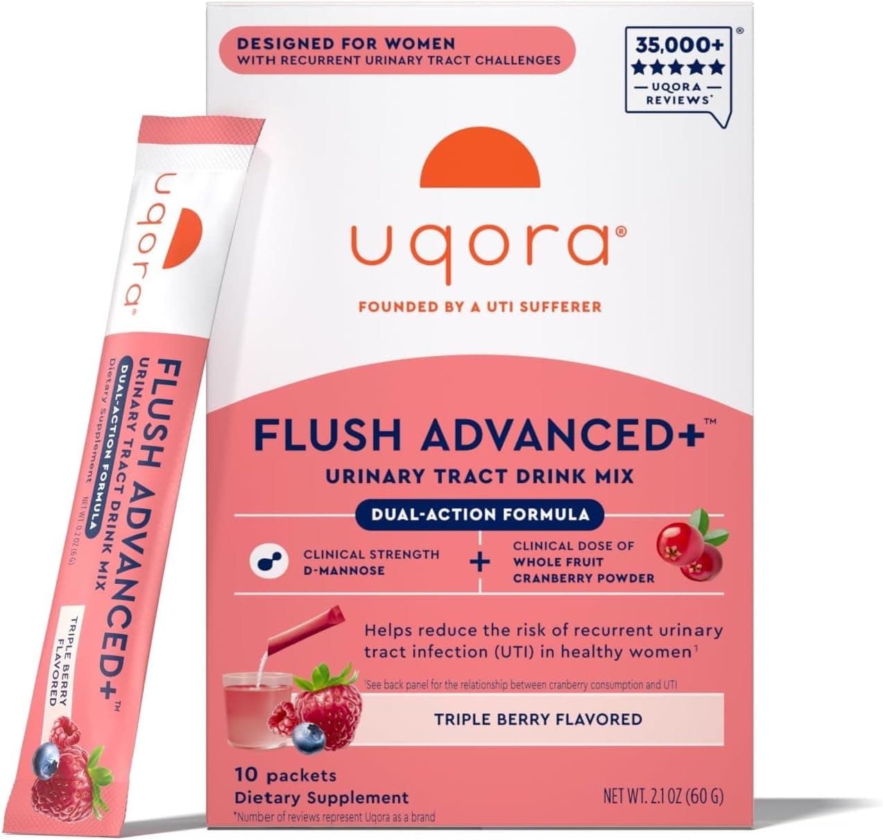 Uqora Flush Advanced+ triple berry flavor drink mix packets