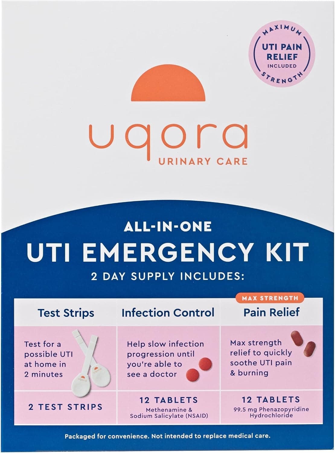 Uqora UTI Emergency Kit with test strips and relief tablets