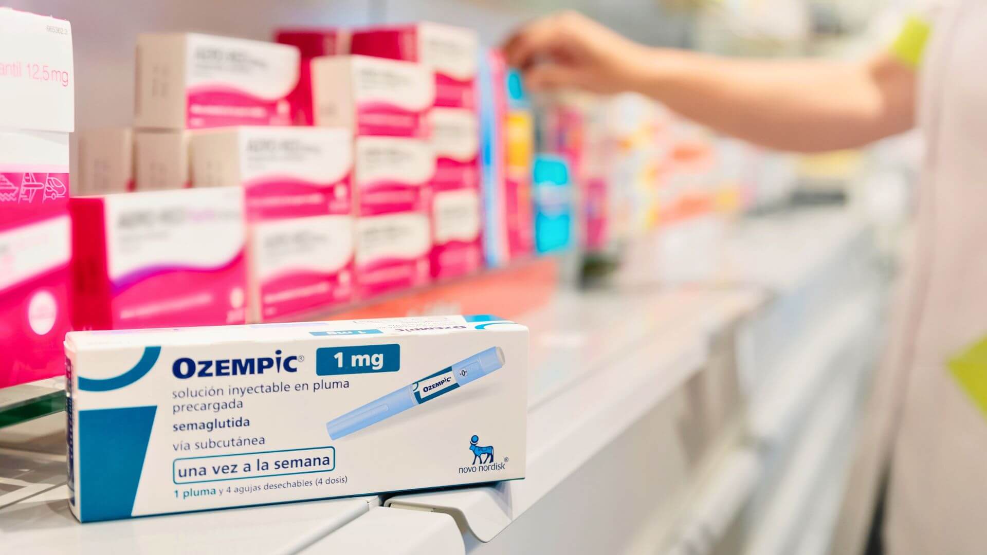 Madrid, Spain - August 29 2024: Close up of Ozempic weight loss medicine in pharmacy