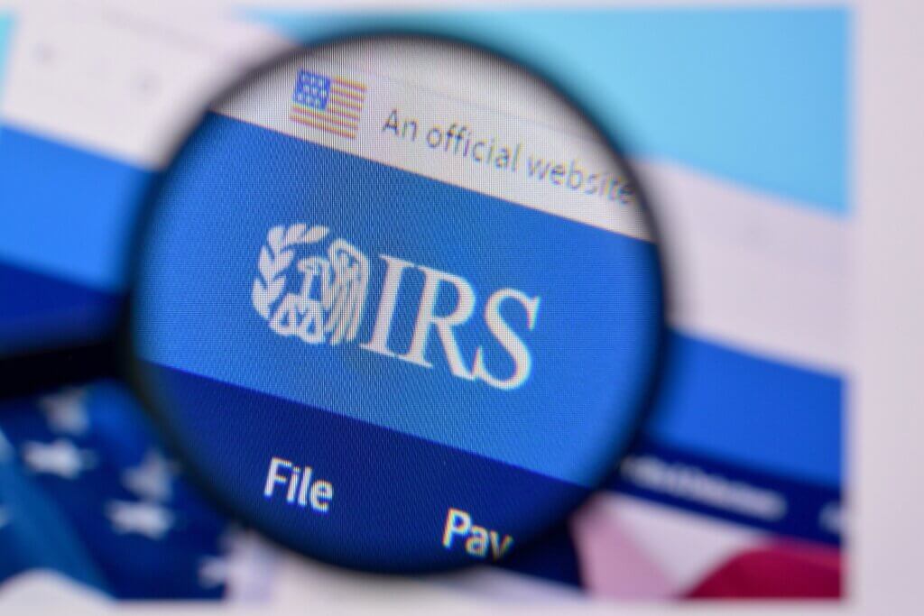 NY, USA - FEBRUARY 29, 2020: Homepage of internal revenue service website on the display of PC, url - irs.gov.