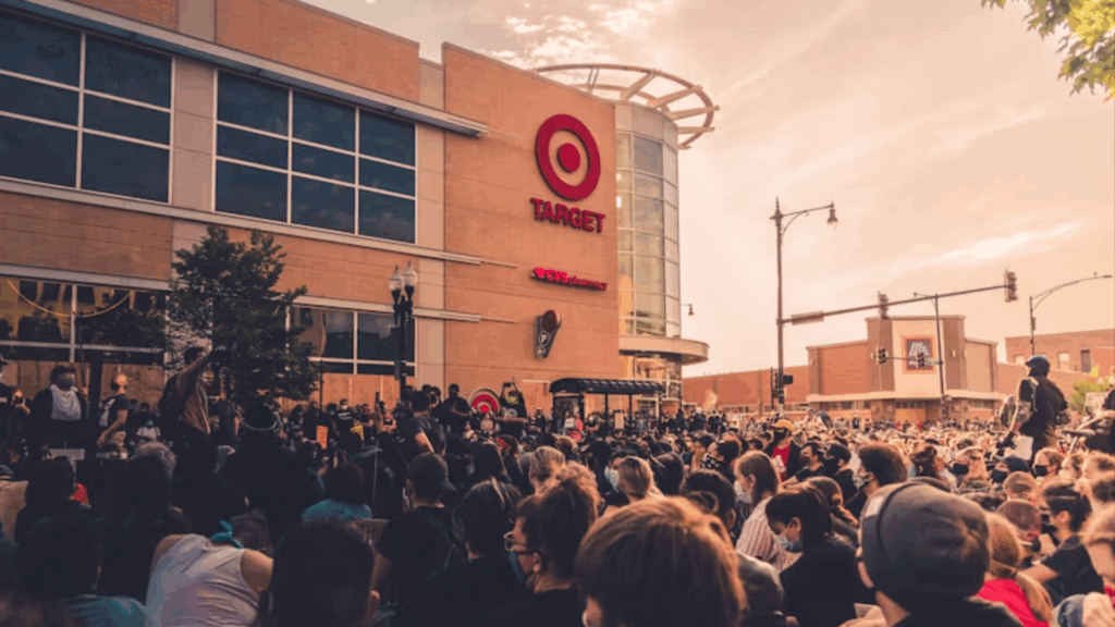Crowd gathered outside a Target store