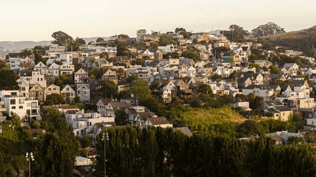 Homes sit along a California hillside