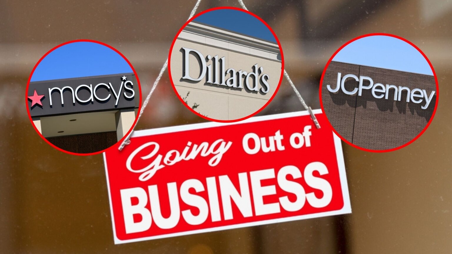 Close ups of Macy's, Dillard's and JCPenny signs