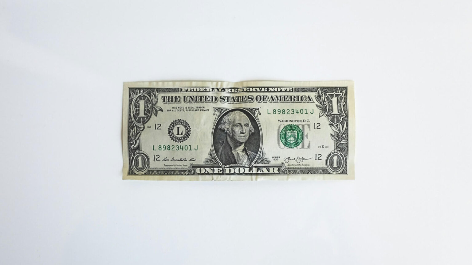 Close-up of a one US dollar banknote.