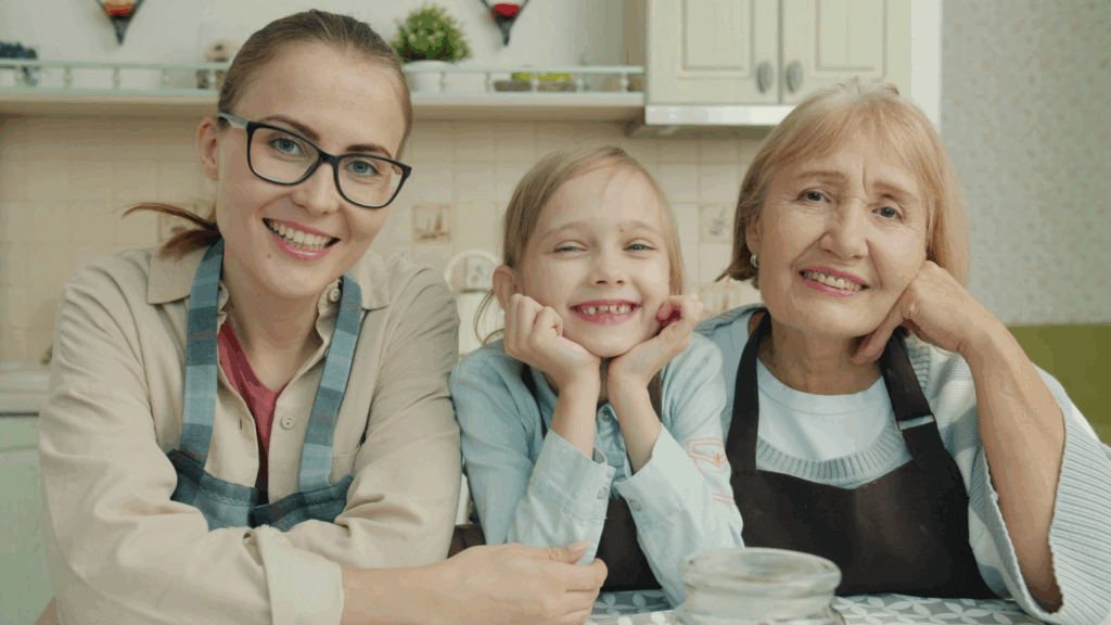 Grandma with her daughter and grandchild.