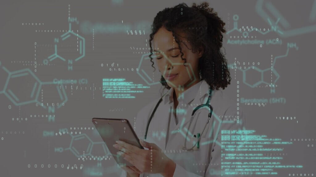 A Doctor with digital graphics over the image