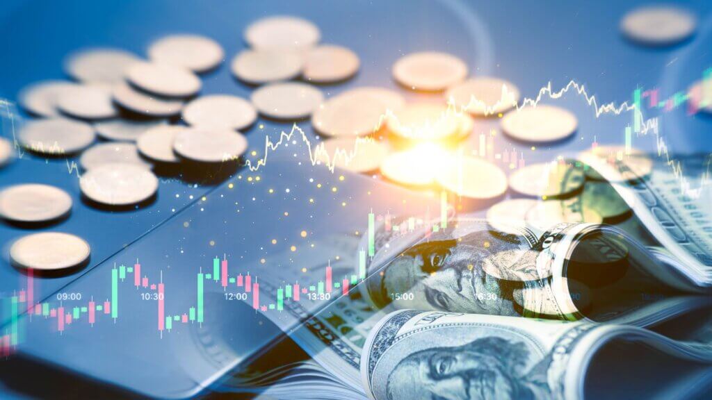 Coins on a table with a digital overlay