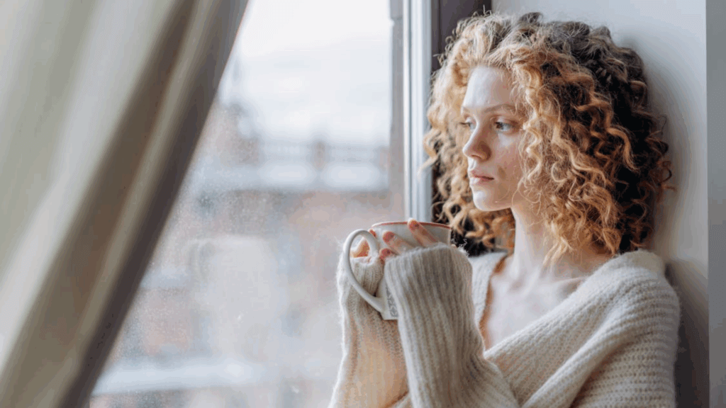 woman looking out the window