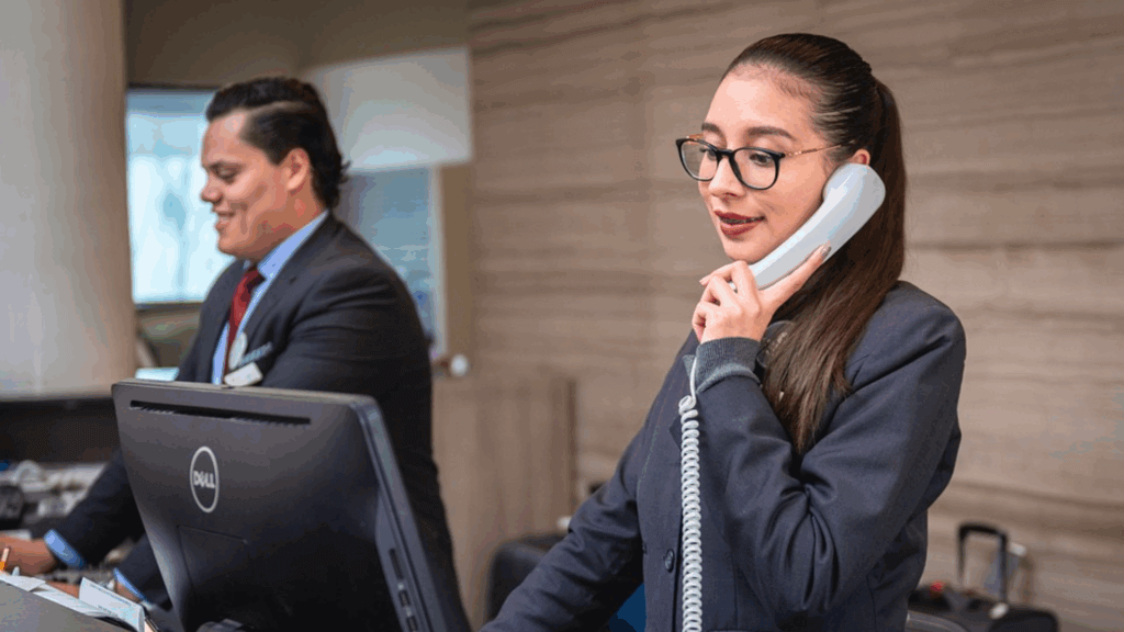 woman answering the phone at work
