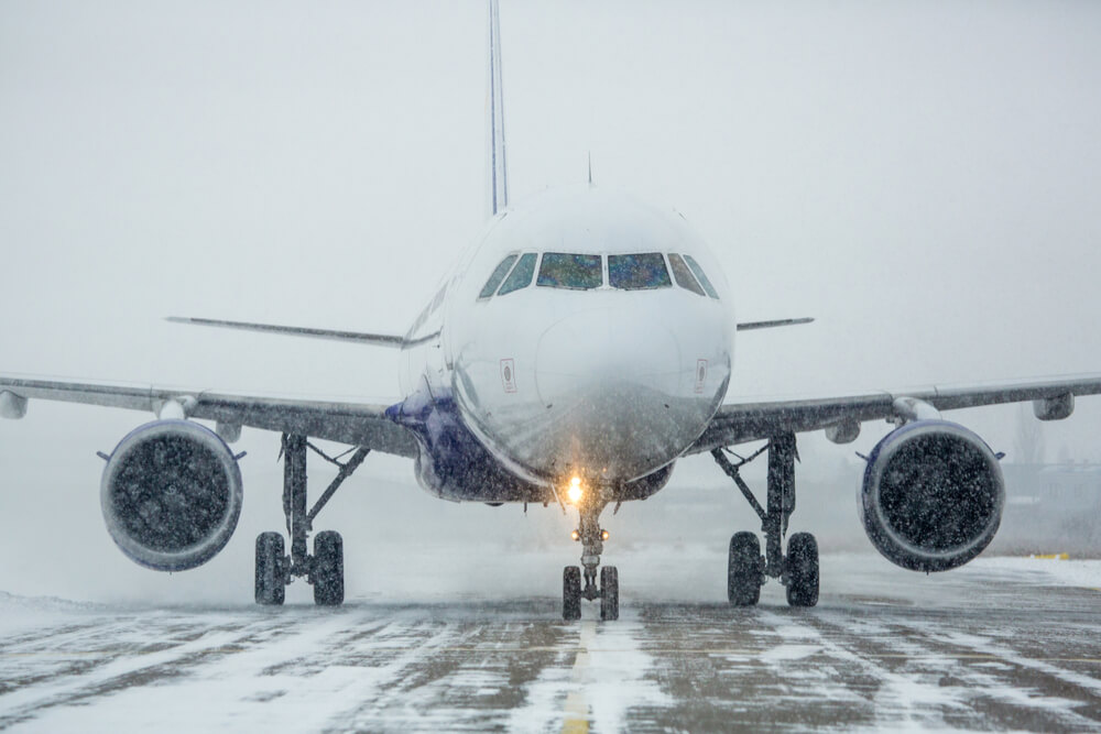 Airplane in a heavy snow condition