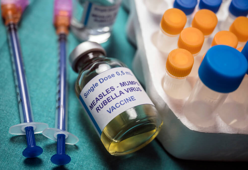 Different vials of triple viral vaccine of Measles Rubella