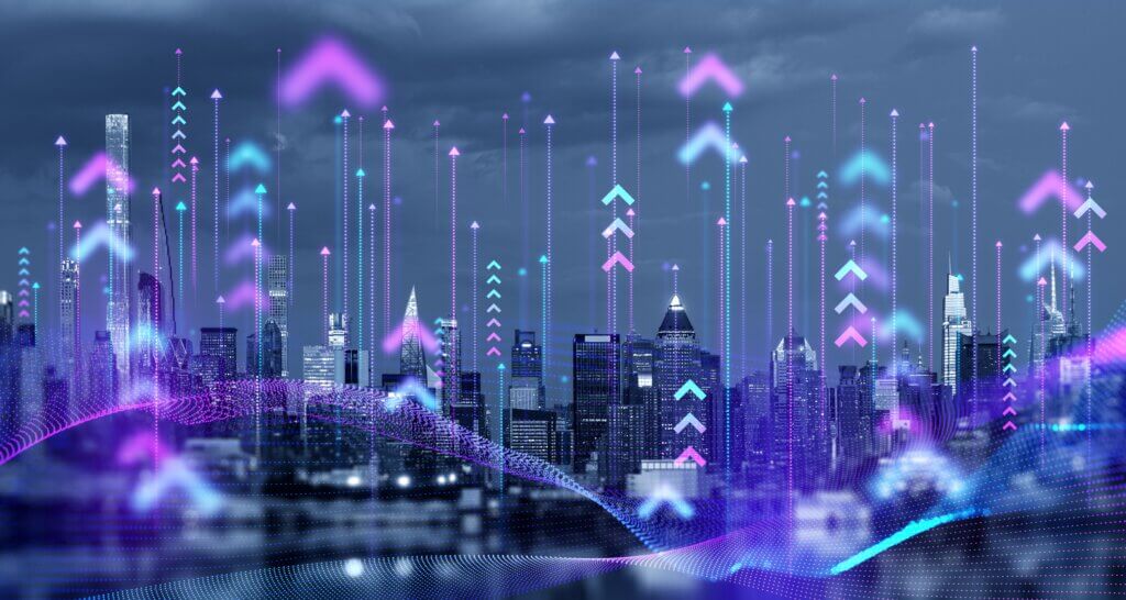 NY skyline with digital graphics