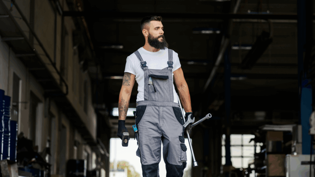 Mechanic walking out the garage