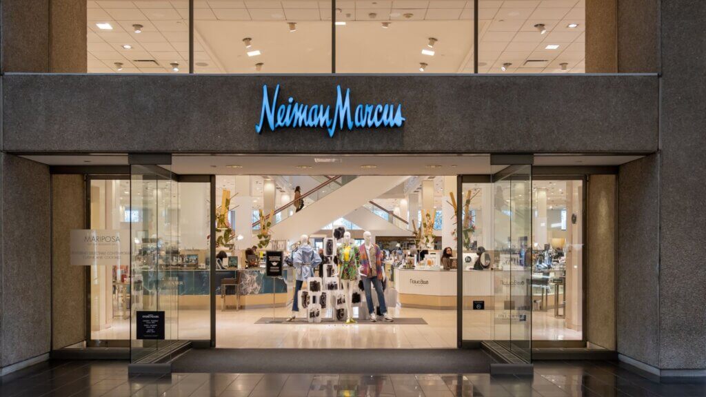Neiman Marcus department store exterior with branded signage at street level
