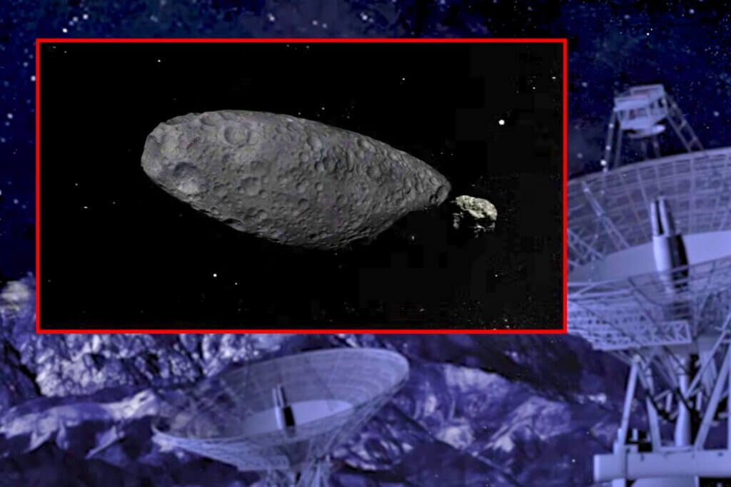Render image of Trojan asteroids as captured by space satellites