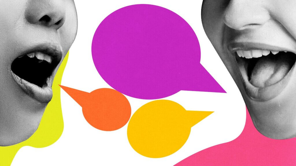 Two mouths with talk bubbles coming out