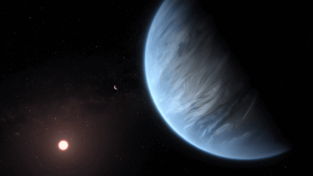 The view of an Exoplanet K2-18b far away in the space.