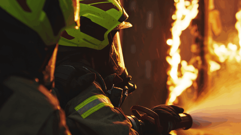 fireman trying to turn down the fire