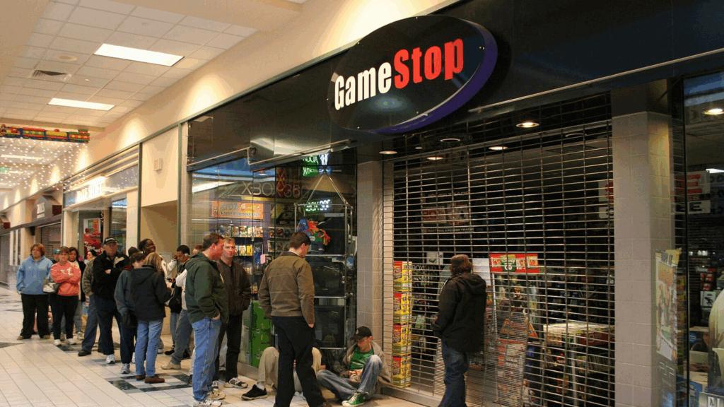 people in line at gamestop