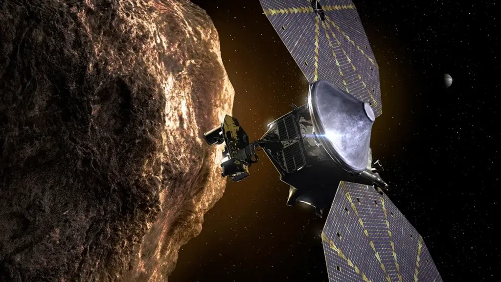 NASA's Lucy mission, shown in this artist's concept, is the first mission to explore the Jupiter Trojan asteroids