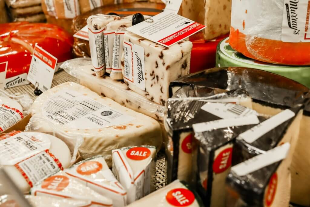 Gourmet cheese in grocery store