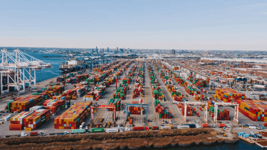 birds-eye view of a port
