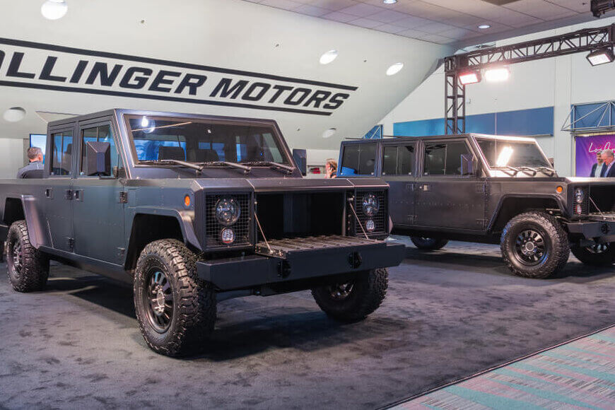 Bollinger B1 and B2 electric truck on display during Los Angeles Auto Show