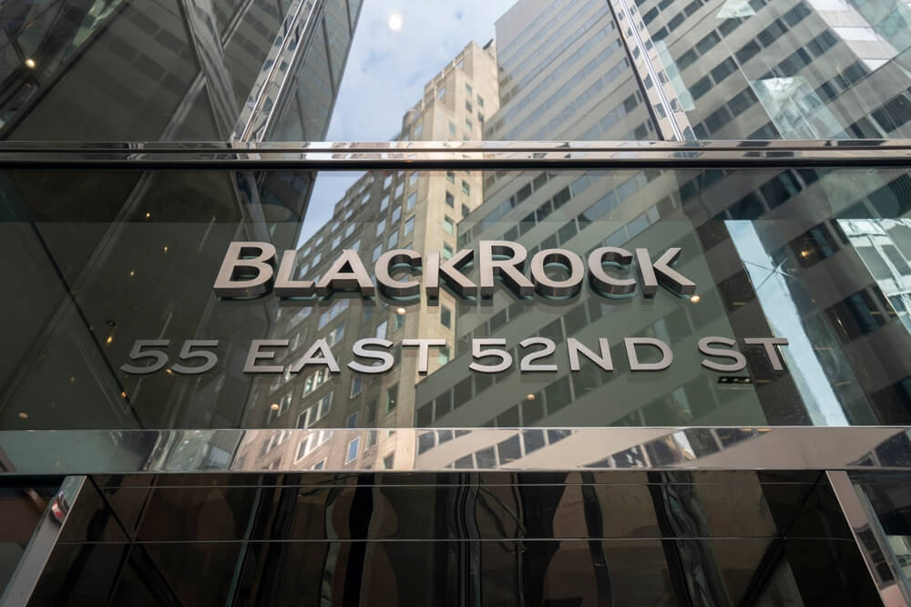 New York, NY - April 9, 2023 : Blackrock investment management office building entrance name logo at 53rd Street corporate headquarters in Midtown, Manhattan