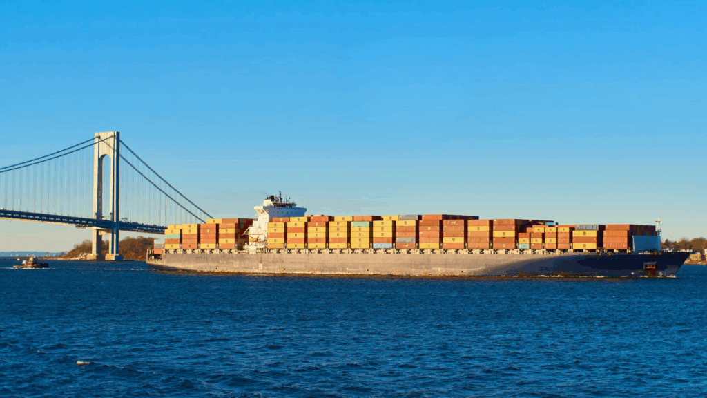 Cargo ship filled with shipments on route to different port