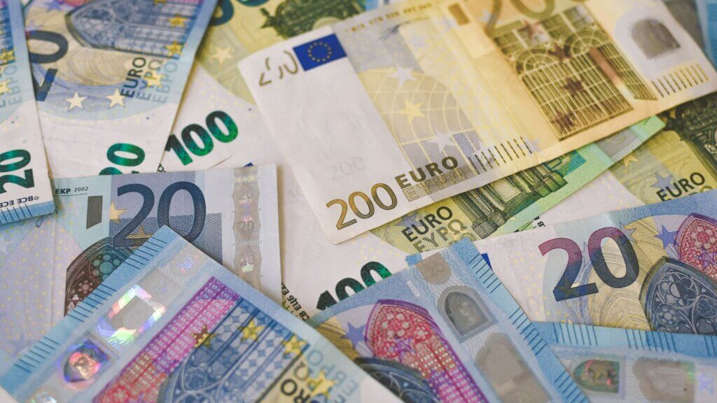 20 euro banknote placed on white printer paper