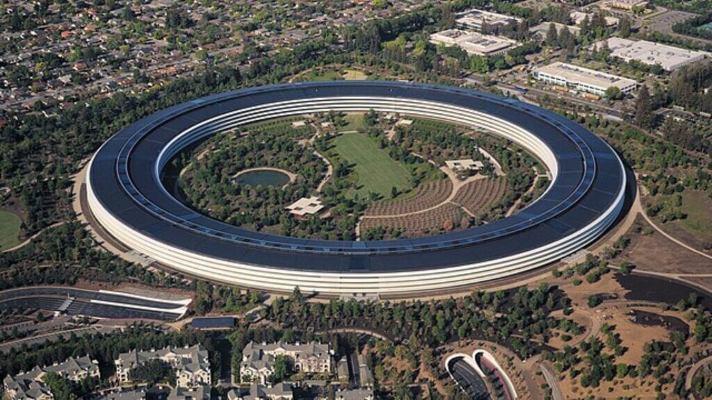 Aerial view of Apple Park headquarters in Cupertino, California.