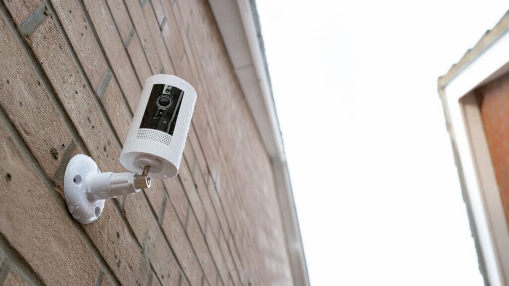 Close up of a battery powered WiFi connected video doorbell