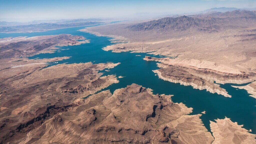 Lake Mead with exposed desert shoreline.