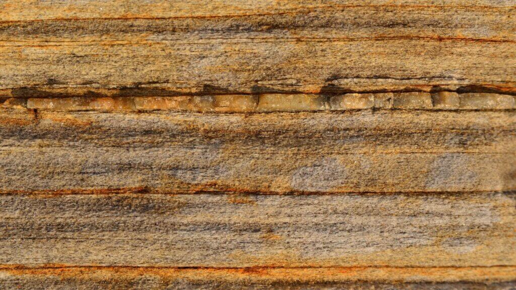 Close view of layered and stratified sedimentary rock formations