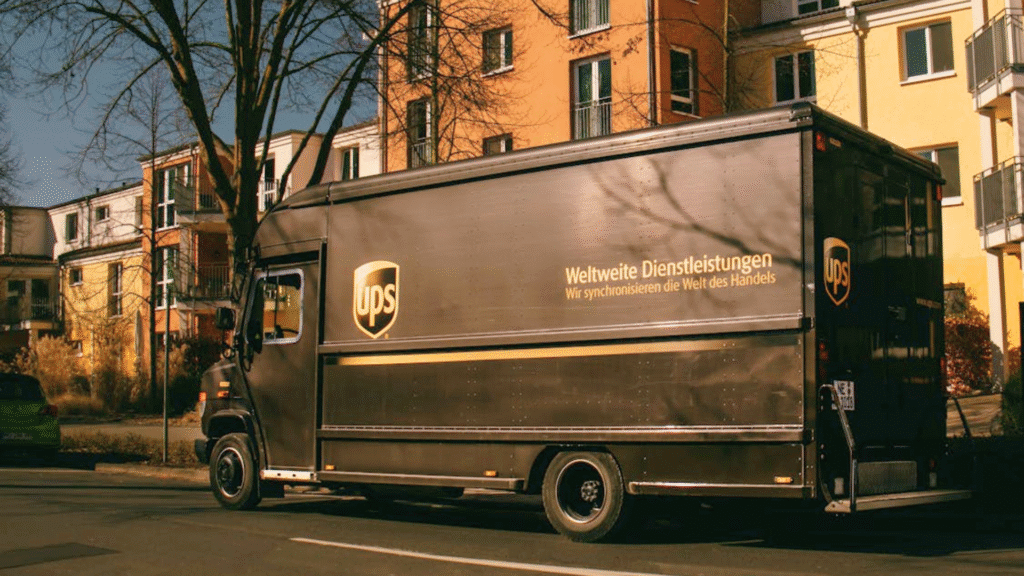 UPS delivery truck in the road