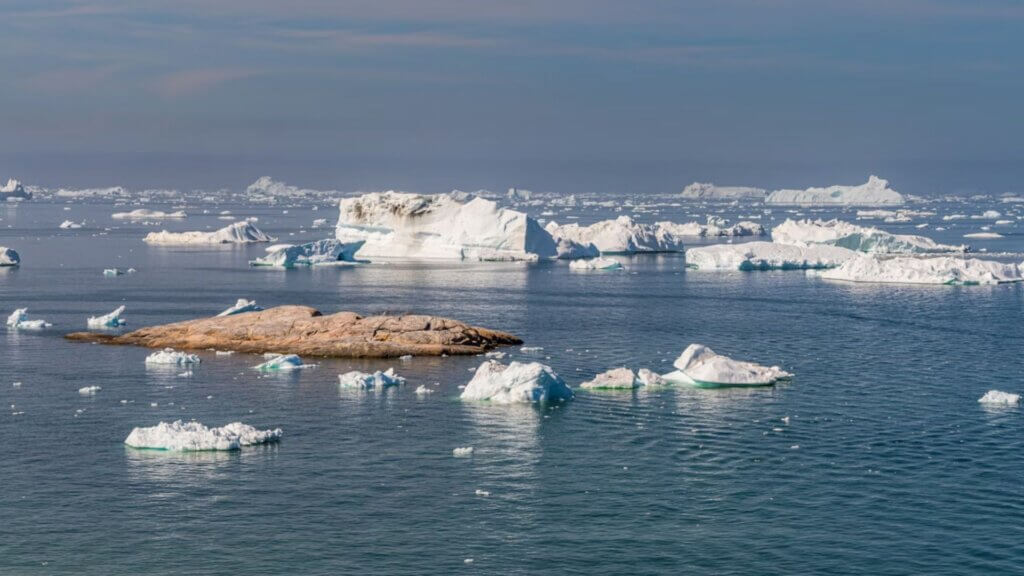 Floating icebergs off the coast of west Greenland