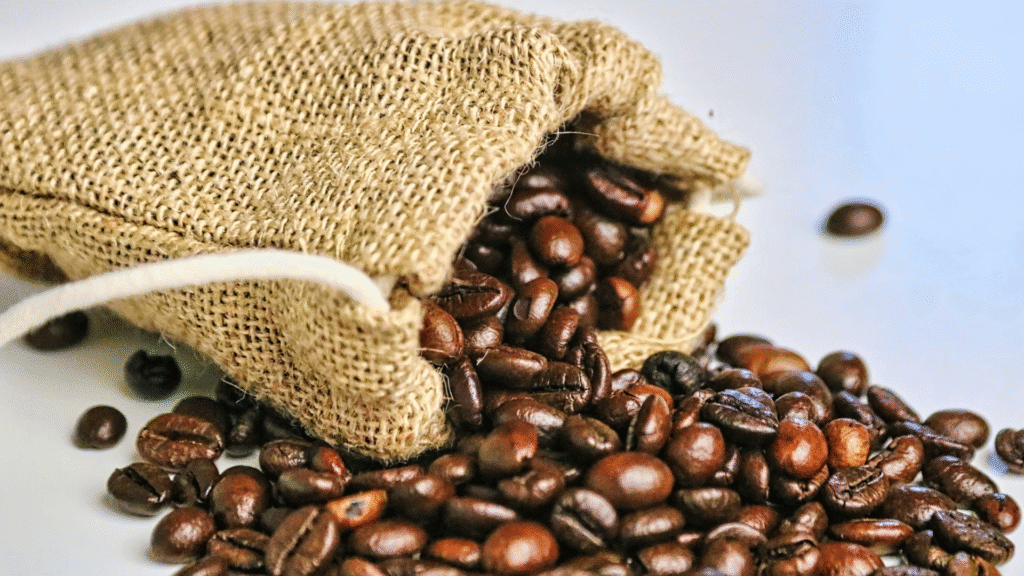 coffee beans spilling out of a bag