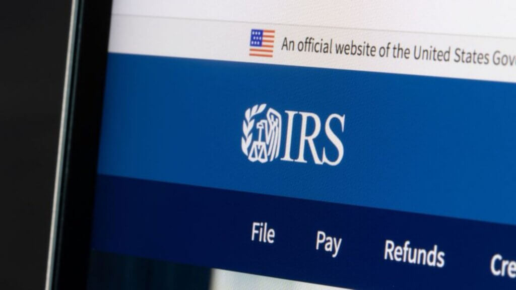 IRS website homepage displayed on a computer screen