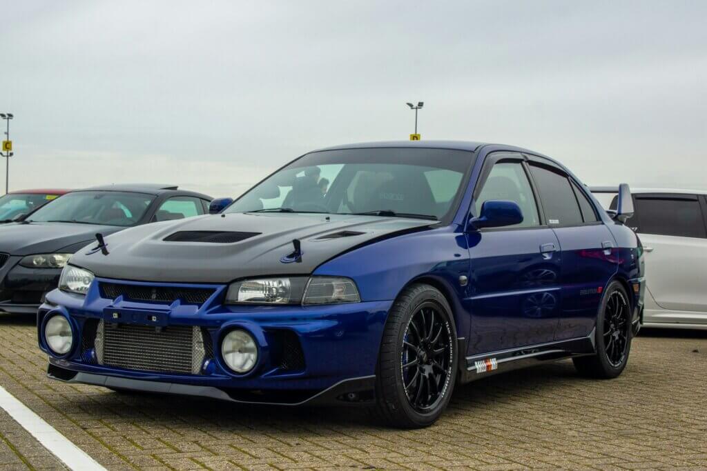 Dark blue and black Mitsubishi EVO