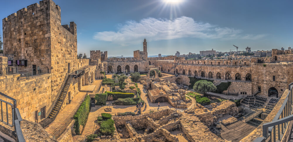 Sunny day landscape of a part of a city in Jerusalem.