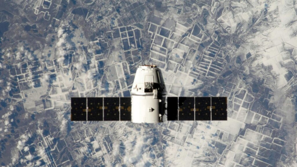 Satellite view of clouds over Earth captured from space.