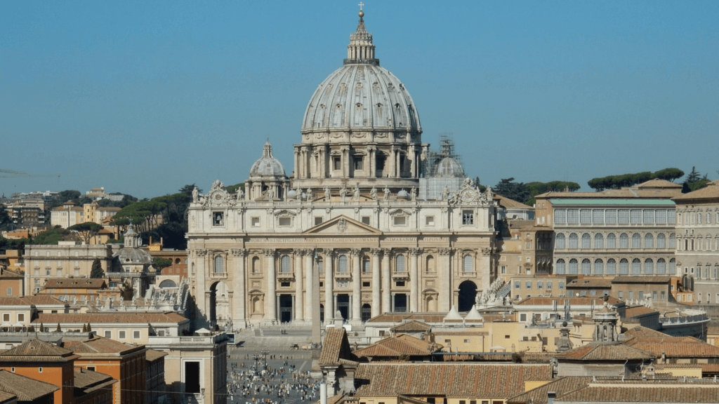 Front view of St peter's basilica, Rome, Catholic.