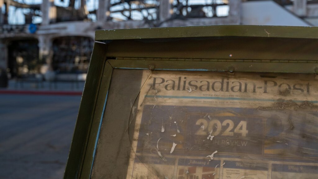 The aftermath of the Palisades Fire in the Pacific Palisades neighborhood of Los Angeles.