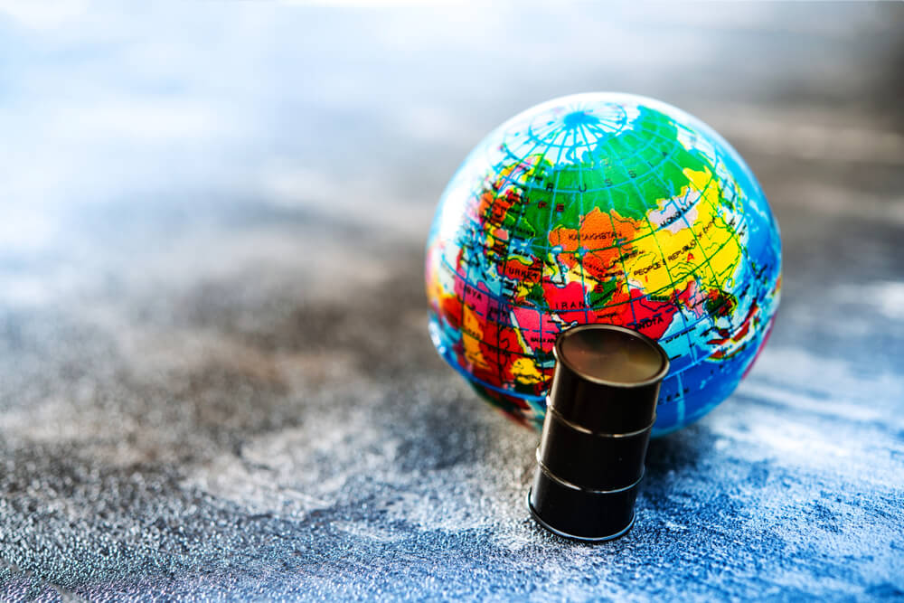 Oil barrel on Middle East map representing global oil crisis.