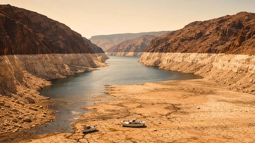 An aerial view of a narrow, shrinking Colorado River canyon.