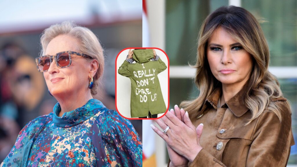 Melania Trump holding a green Christmas ornament during a holiday event.