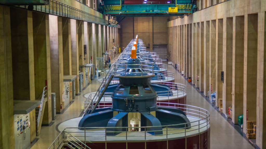 An interior view of the Hoover Dam's massive power plant.