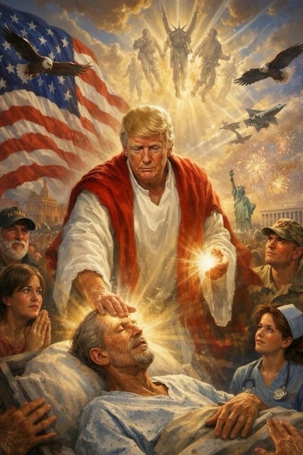 A now-deleted post seen April 12, 2026, on U.S. President Donald Trump's Truth Social account depicts an AI-generated image of himself that was widely regarded across the political spectrum showing Trump as Jesus Christ. Trump posted the AI-generated image 46 minutes after delivering a social media tirade against Pope Leo XIV. He confirmed with reporters April 13 he posted it but claimed it was intended to show him as a doctor "making people better." (OSV News photo/@realDonaldTrump/Truth Social handout via Reuters) EDITORS: THIS AI-GENERATED IMAGE HAS BEEN SUPPLIED BY A THIRD PARTY. IT IS DISTRIBUTED, EXACTLY AS RECEIVED BY REUTERS, AS A SERVICE TO CLIENT.