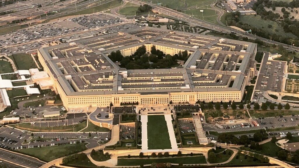 Aerial view of the Pentagon building in Arlington, Virginia.