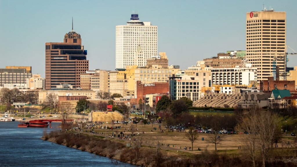 View of downtown Memphis, TN, from the Big River Crossing.